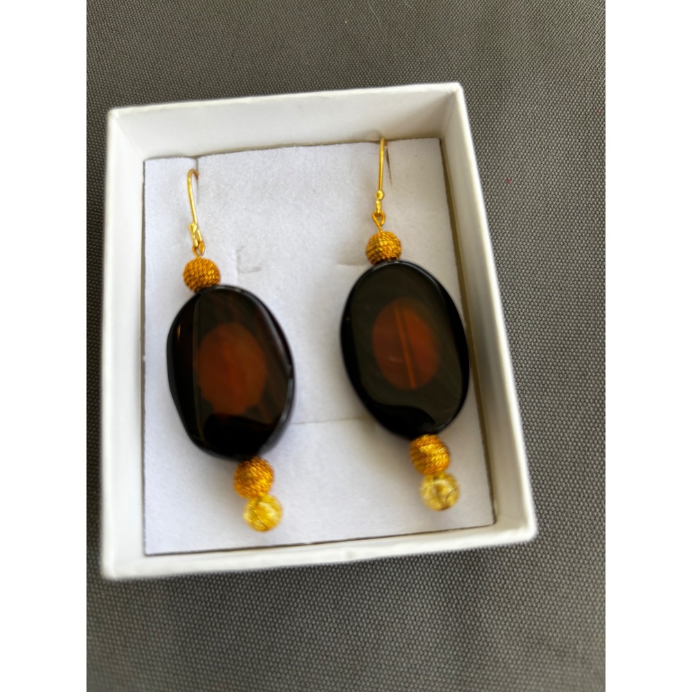 New Chunky Translucent Tortoise Glass Statement Oval Earrings